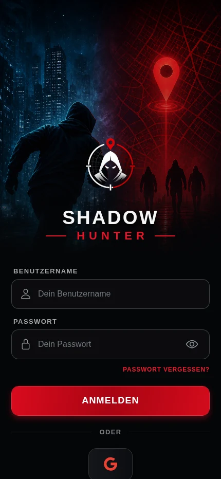 Anmeldung der Shadow Hunter App mit neuem Logo