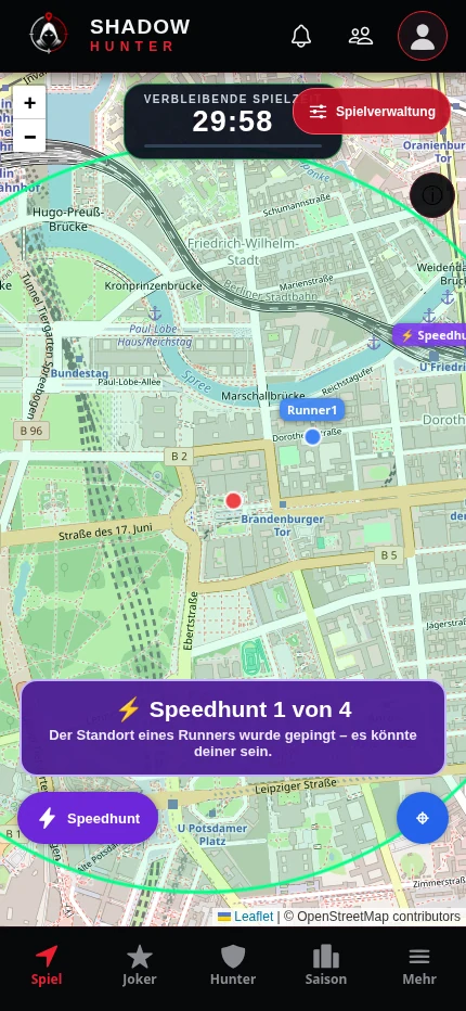Shadow Hunter Karte von Berlin während eines laufenden Speedhunts